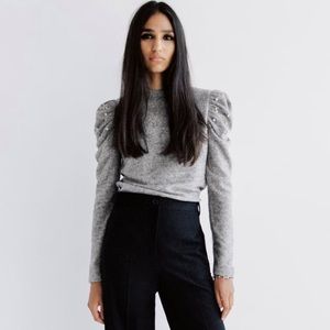 Zara Soft-Touch Sweatshirt Puff Sleeves Pearls
